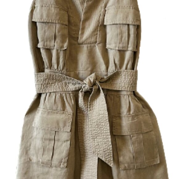 Laundry by Shelli Segal Linen Belted Utility Dress Size 8 Neutral Summer Classic - Picture 3 of 8